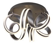 Moderne Deckenleuchte mit geschwungenen LED-Lichtbändern, Ansicht von unten.