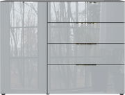 Modernes Sideboard mit Hochglanzoberfläche und drei Schubladen, frontale Ansicht.