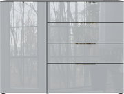 Modernes Sideboard mit Hochglanzoberfläche und drei Schubladen, frontale Ansicht.