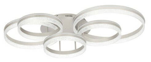 Moderne LED-Deckenleuchte mit fünf ringförmigen Elementen, seitliche Perspektive