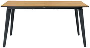 Moderner Esstisch mit Holzplatte und schwarzen Metallbeinen, Frontalansicht