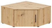 Eckaufsatzschrank aus Holz in Eichenoptik, perspektivisch von vorne links gesehen.