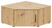 Eckaufsatzschrank aus Holz in Eichenoptik, perspektivisch von vorne links gesehen.