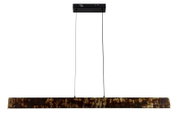 LED-hanglamp met een rechthoekig, rustiek ontwerp in donkere bruintinten, afgebeeld van voren.