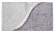 Badteppich in Grau- und Violetttönen mit geschwungenem Muster, Draufsicht