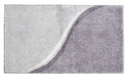 Badteppich in Grau- und Violetttönen mit geschwungenem Muster, Draufsicht