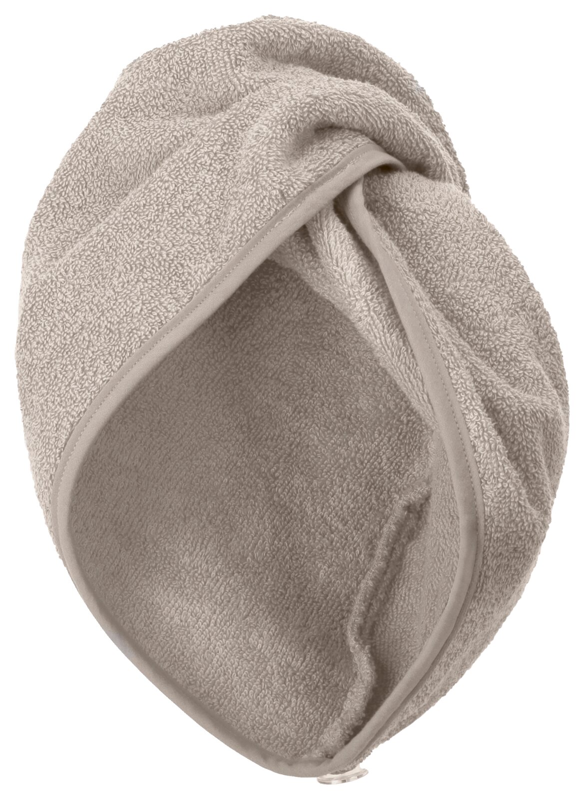 Beige handdoekturban van badstof, zijaanzicht
