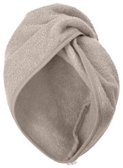 Beige handdoekturban van badstof, zijaanzicht