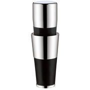 Weinausgießer mit Verschluss aus Edelstahl und schwarzem Kunststoff, frontal abgebildet