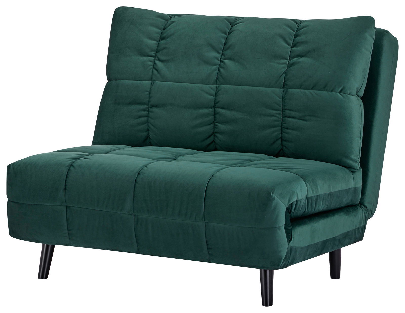 Grüner Funktionssessel mit gepolstertem Design, seitliche Perspektive