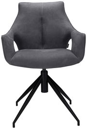 Moderner grauer Sessel mit schwarzem Metallgestell, Vorderansicht
