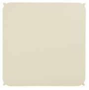 Draufsicht auf eine quadratische, cremefarbene Tischplatte mit abgerundeten Ecken.