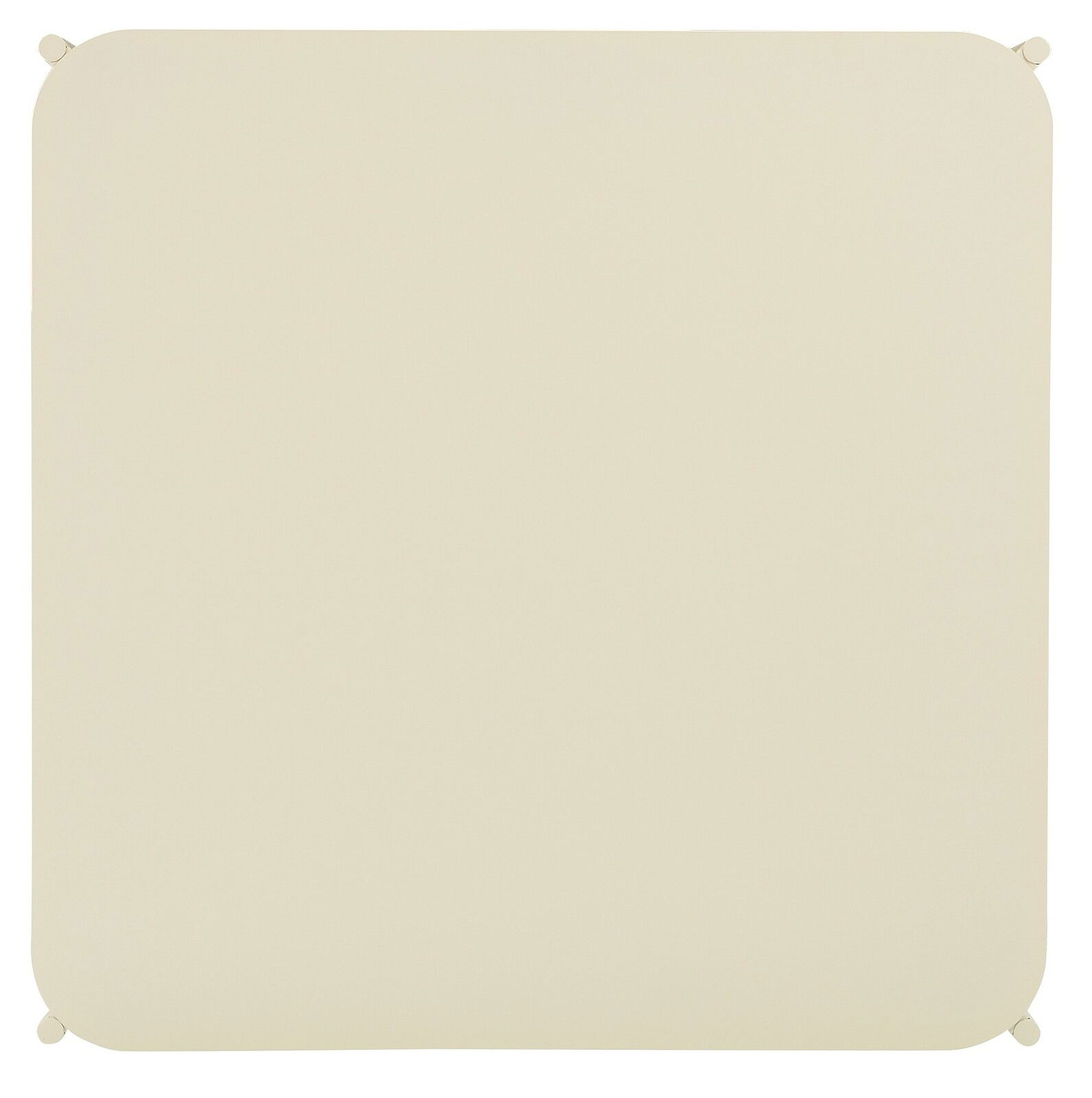 Draufsicht auf eine quadratische, cremefarbene Tischplatte mit abgerundeten Ecken.