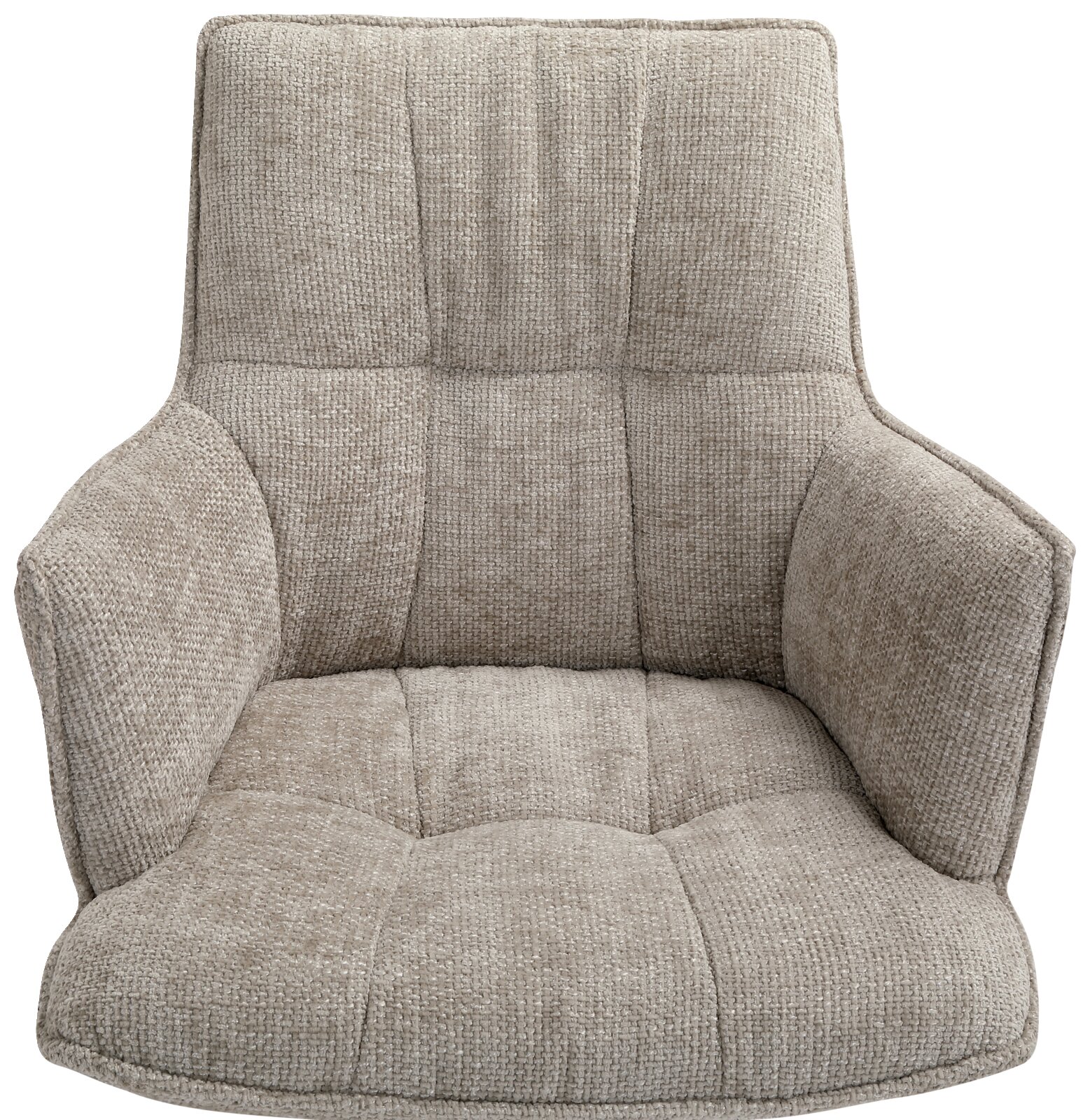 Comfortabele fauteuil van beige stof, vooraanzicht