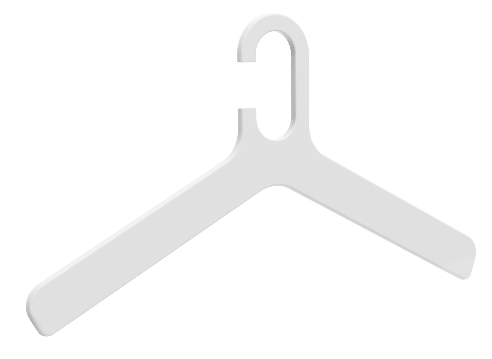 Weißer Kleiderbügel aus Kunststoff, frontal abgebildet