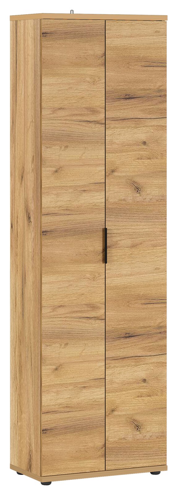 MID.YOU Garderobenschrank FREMONT Garderobenschrank aus Holz in Frontalansicht mit zwei Türen und natürlicher Holzmaserung.