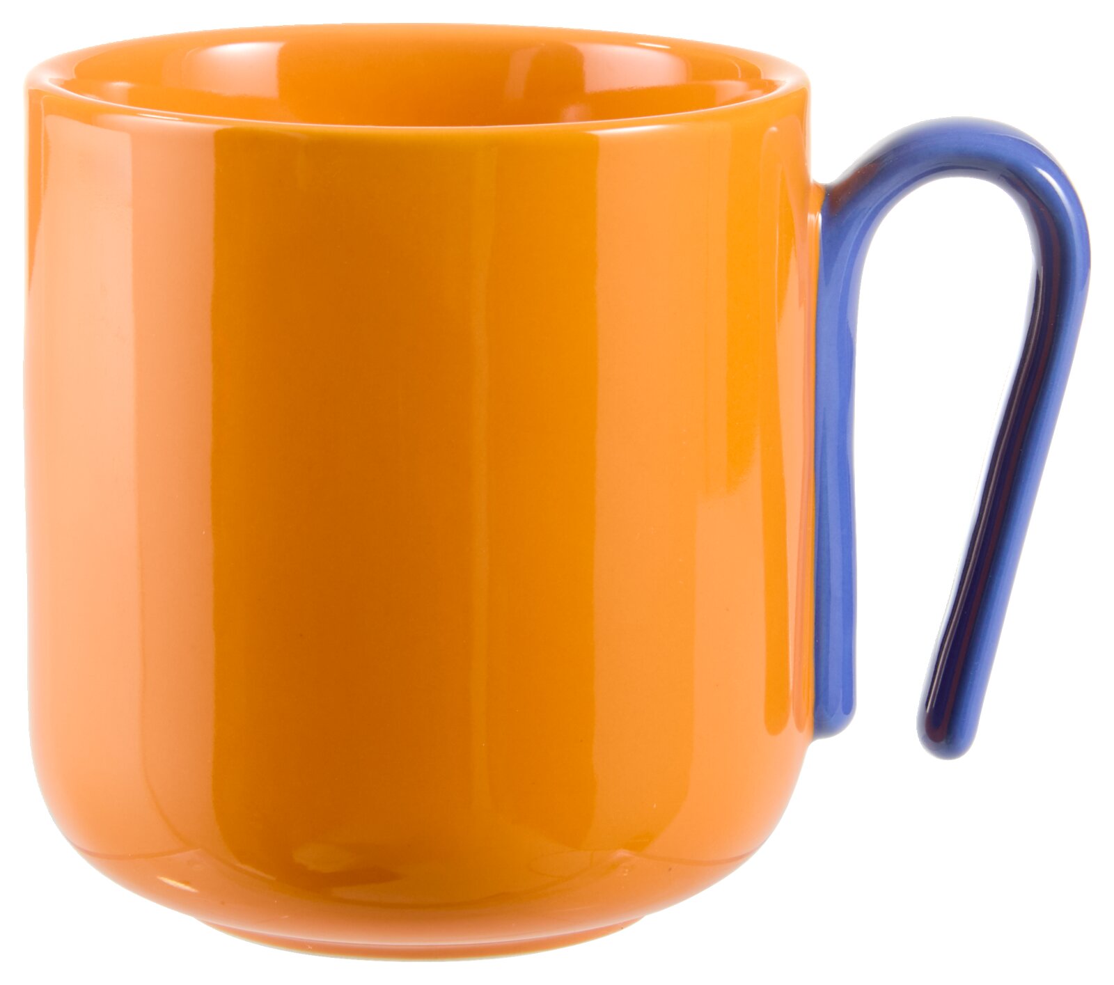 Novel Kaffeebecher CREATIVE COLORS Orangefarbener Kaffeebecher mit blauem Henkel, seitliche Perspektive