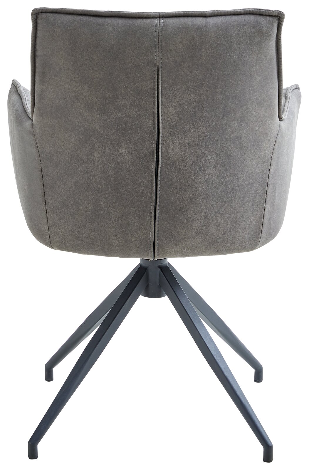 Rückansicht eines grauen Sessels mit Metallbeinen, Modell Novel Sessel OSAKA