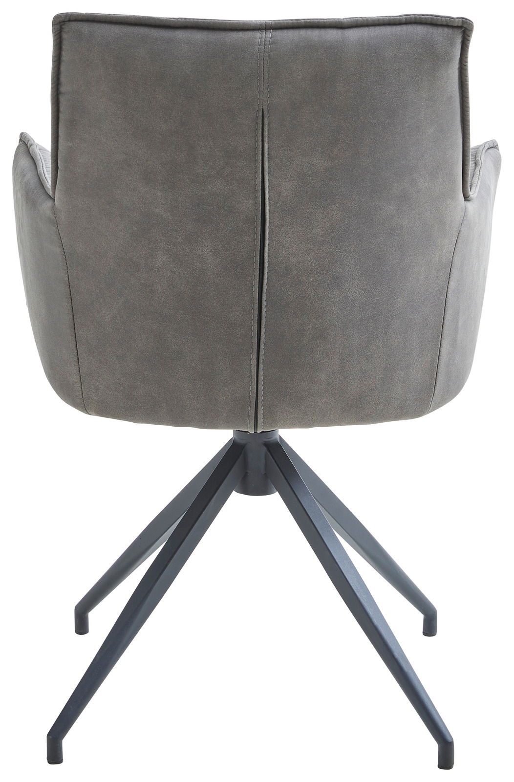 Rückansicht eines grauen Sessels mit Metallbeinen, Modell Novel Sessel OSAKA