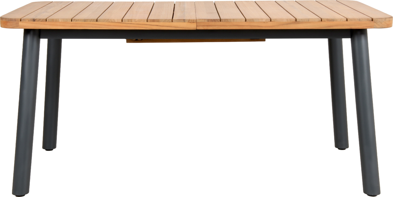 Gartenausziehtisch aus Holz mit Metallbeinen, Frontalansicht