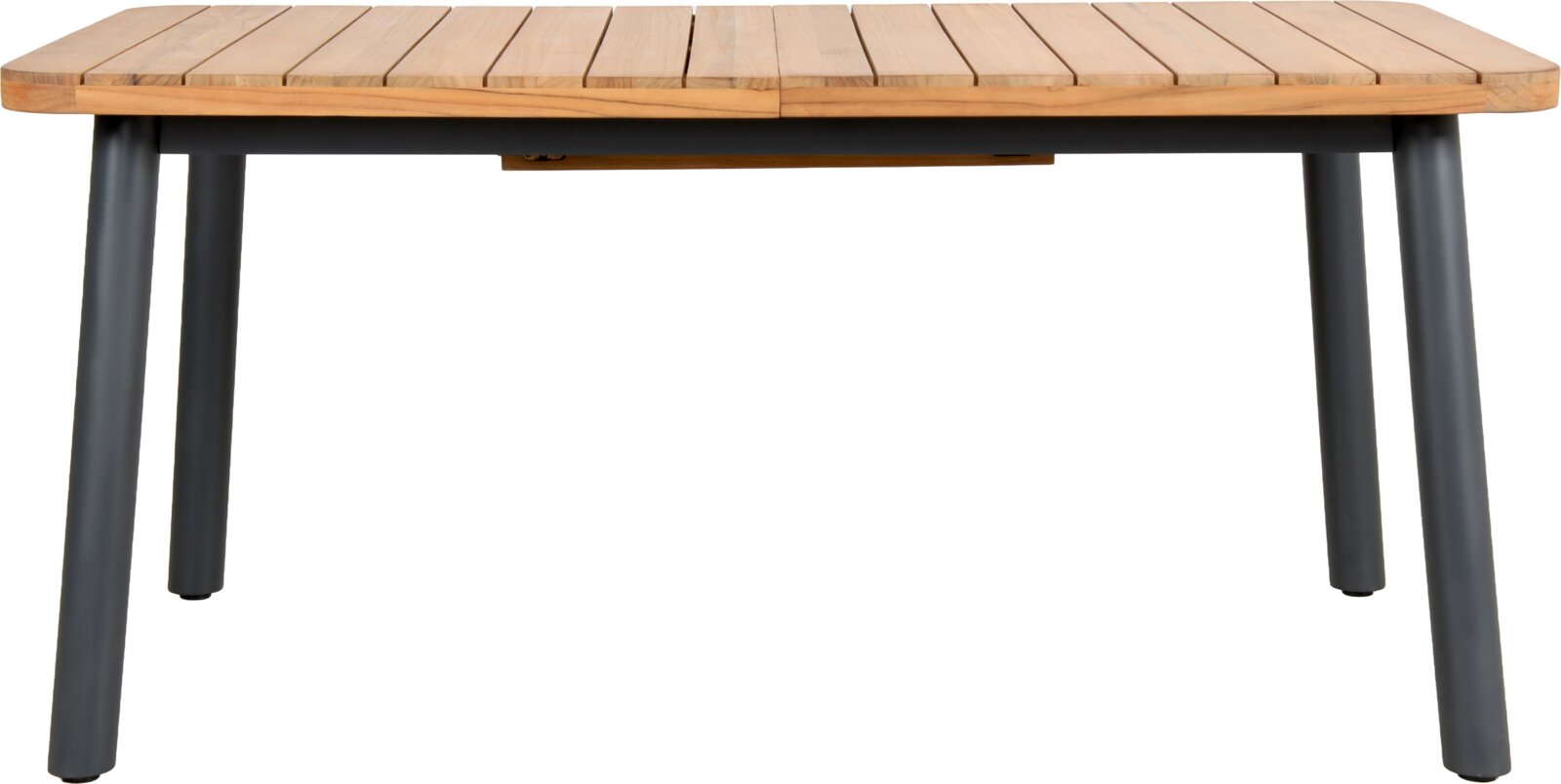Gartenausziehtisch aus Holz mit Metallbeinen, Frontalansicht