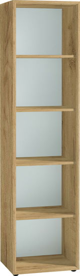 Holz-Aktenregal mit fünf offenen Fächern, seitliche Perspektive