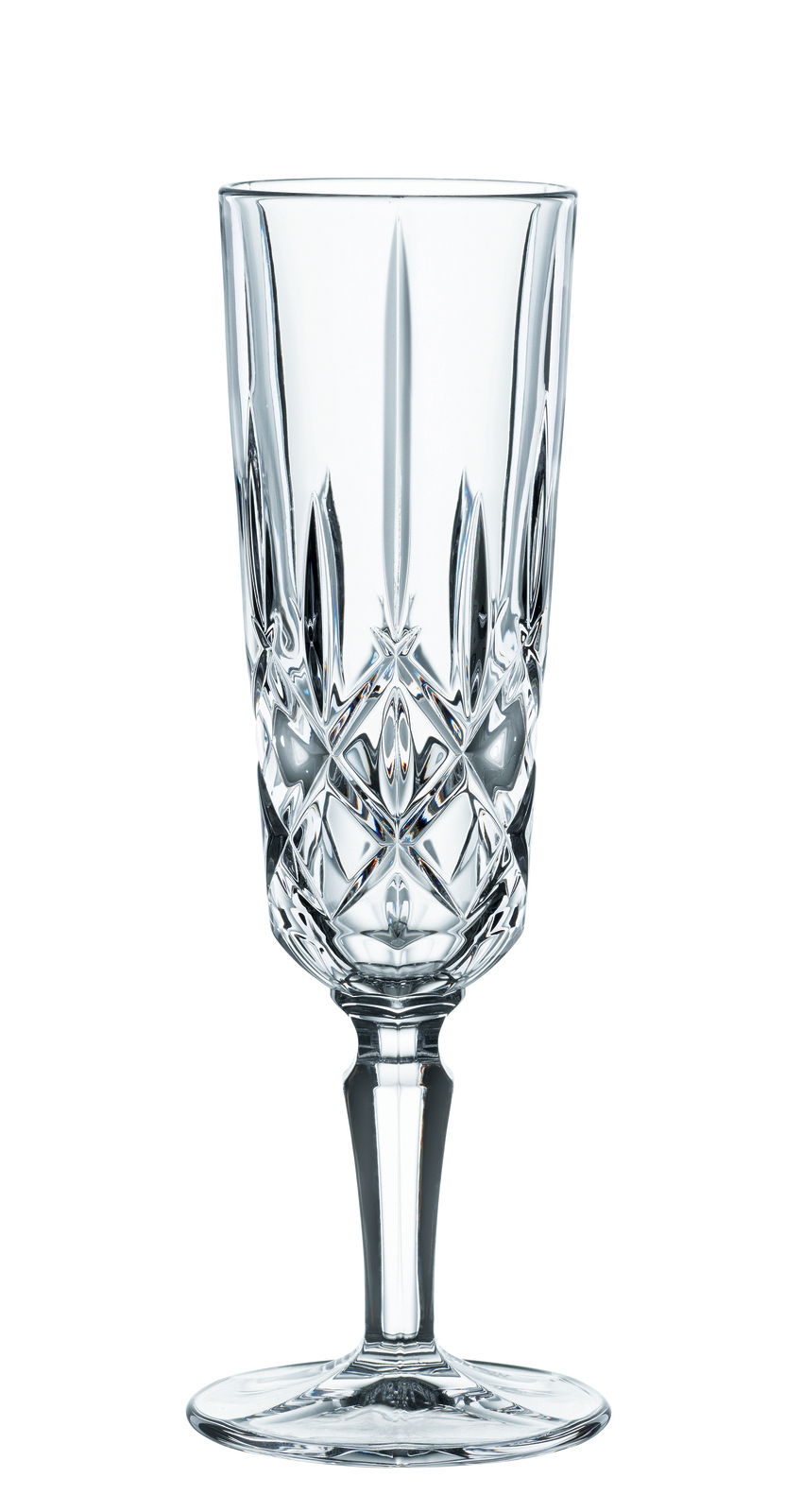 Elegantes Champagnerglas Noblesse mit detailliertem Schliff, frontal abgebildet.