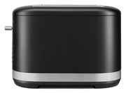 Schwarzer Toaster mit zwei Schlitzen, seitliche Ansicht