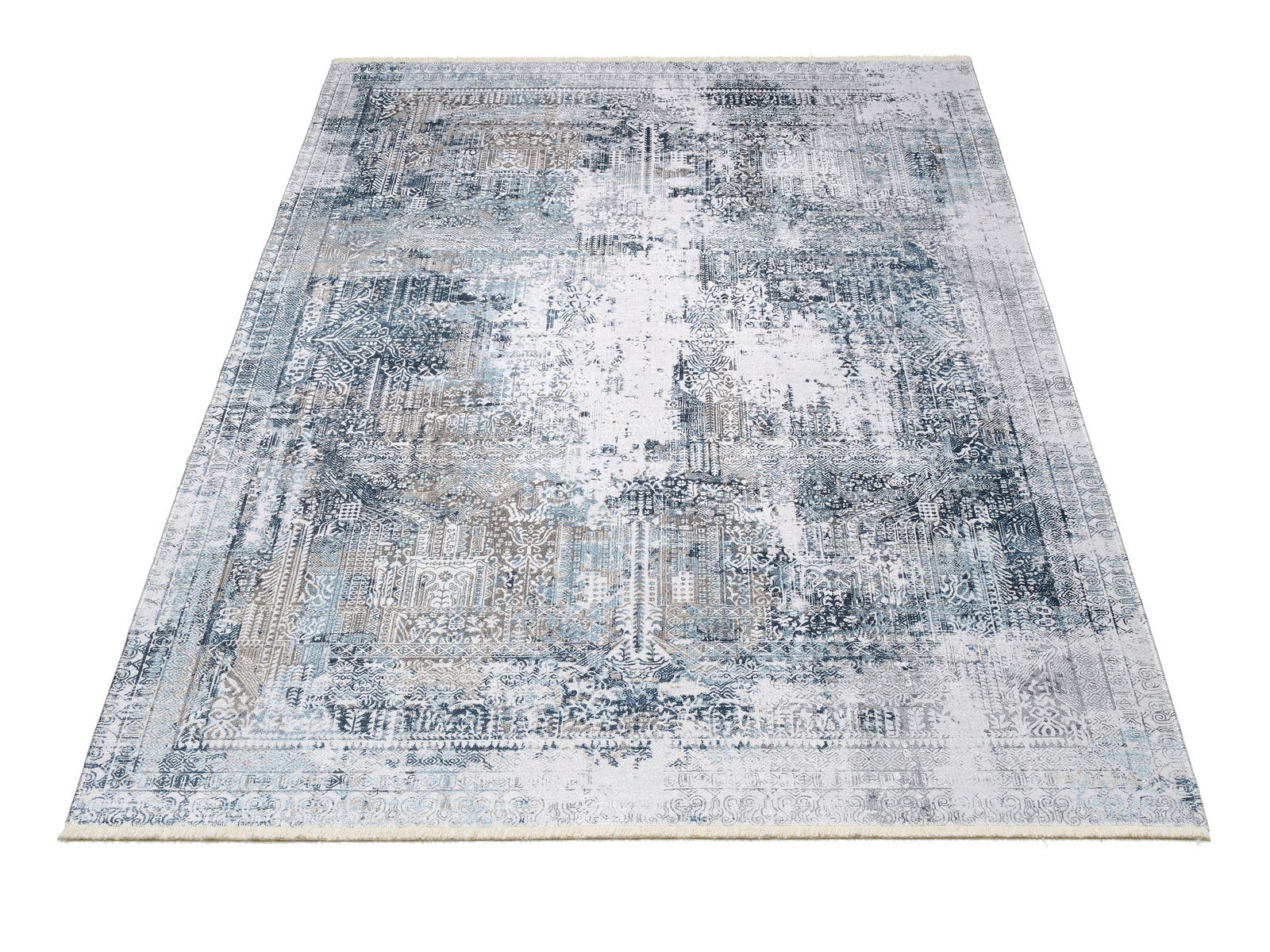 OCI Tapijt VISION YAMA Teppich Vision Yama in Blau- und Grautönen, Größe ca. 160x230cm, aus schräger Perspektive fotografiert