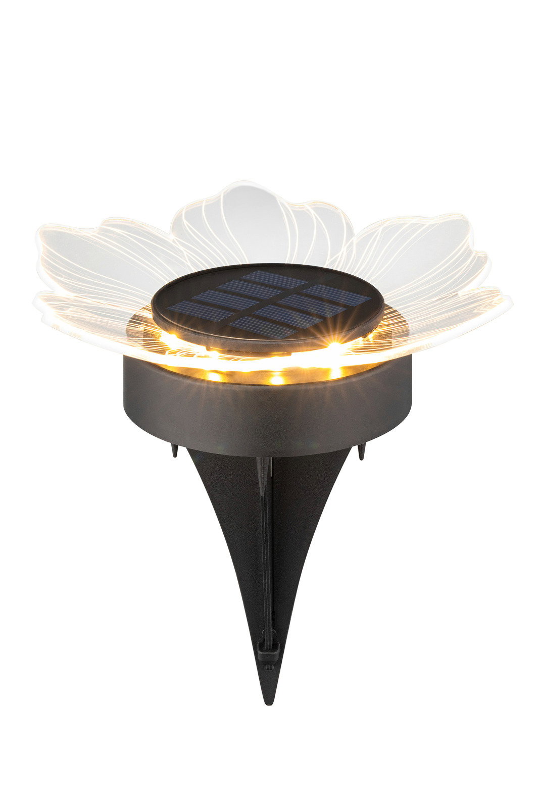 Solarleuchte in Blütenform mit LED-Lichtern, seitliche Perspektive