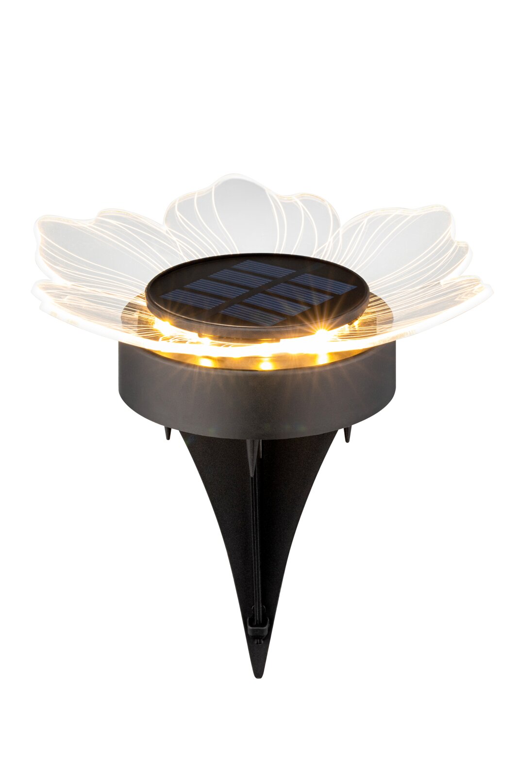 Solarleuchte in Blütenform mit LED-Lichtern, seitliche Perspektive