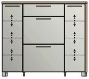 Moderner Schuhschrank mit mehreren Fächern und Schubladen, Frontansicht