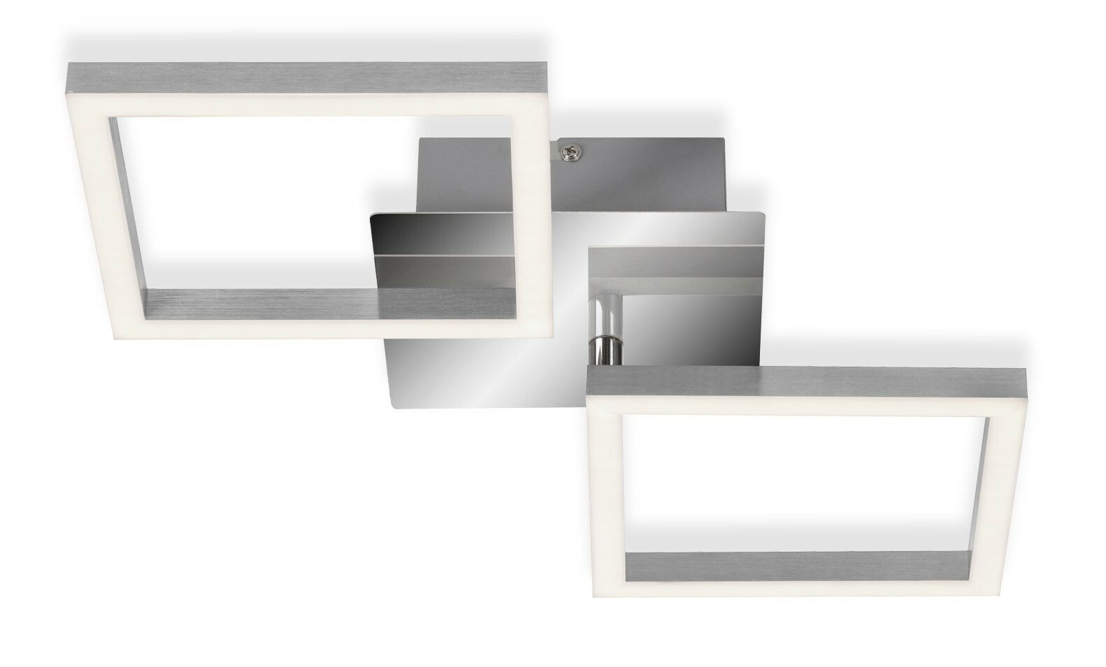 Moderne LED-Deckenleuchte in Chrom und Silber mit zwei rechteckigen Rahmen, Ansicht von unten.