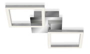 Moderne LED-Deckenleuchte in Chrom und Silber mit zwei rechteckigen Rahmen, Ansicht von unten.