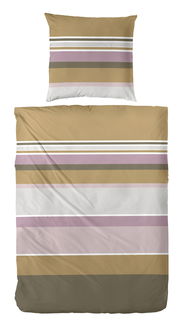 Bettwäsche-Set mit Streifenmuster in Beige, Lila und Weiß, Ansicht von oben