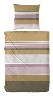 Bettwäsche-Set mit Streifenmuster in Beige, Lila und Weiß, Ansicht von oben