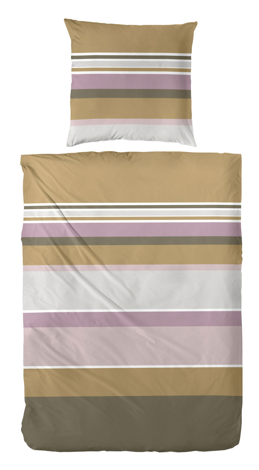 Bettwäsche-Set mit Streifenmuster in Beige, Lila und Weiß, Ansicht von oben