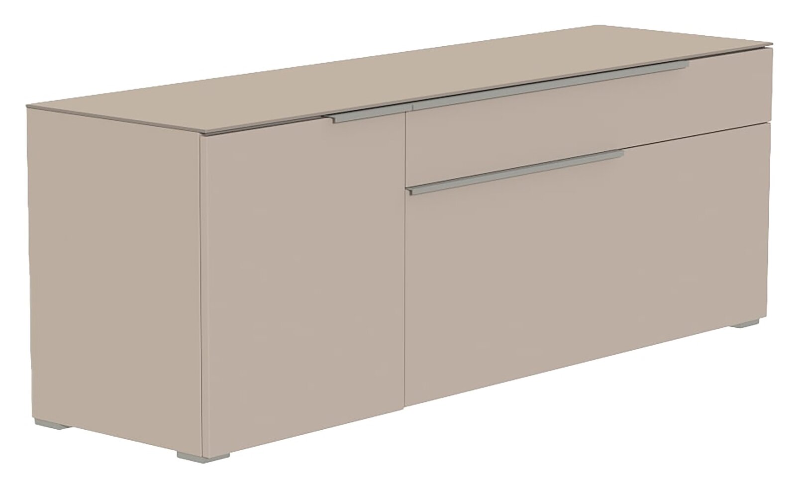 Moderano TV-Lowboard BORMIO Beiges TV-Lowboard mit zwei Schubladen und einer Tür, seitliche Perspektive