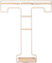 Minimalistischer Kleiderständer/Garderobenständer aus Metall mit Holzdetails und Ablageschale unten, frontale Ansicht auf weißem Hintergrund
