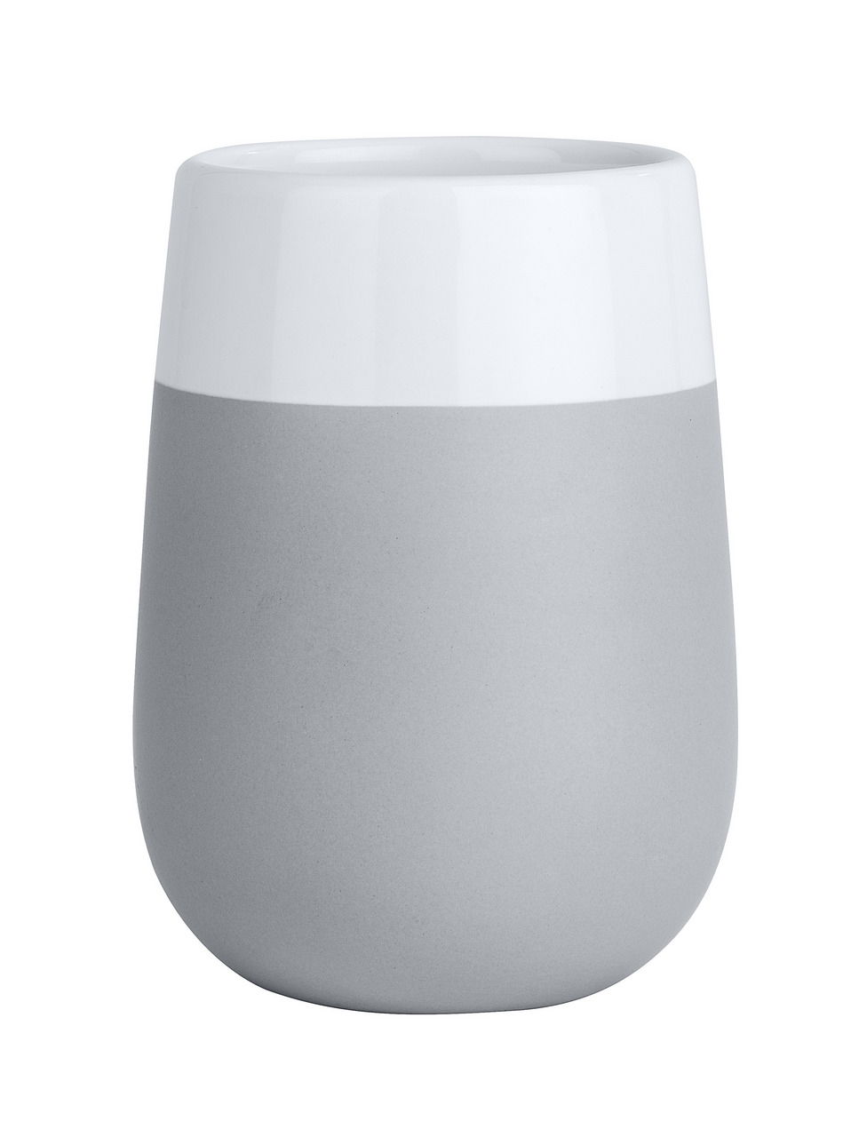 Keramik Zahnputzbecher Malta in Grau und Weiß, seitliche Perspektive