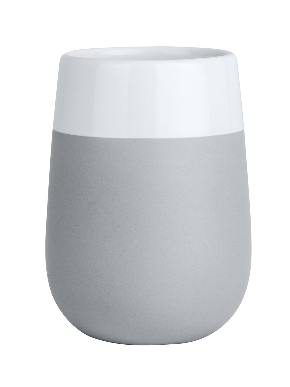 Keramik Zahnputzbecher Malta in Grau und Weiß, seitliche Perspektive