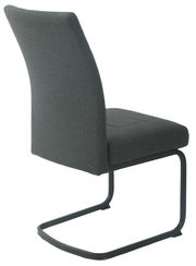 Grauer Schwingstuhl mit Metallgestell, seitliche Rückansicht