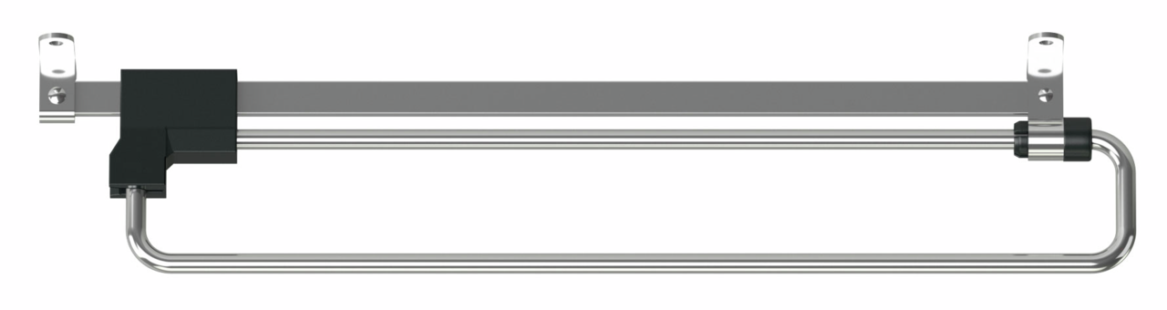 Jutzler Ausziehbare Kleiderstange JUTZLER Ausziehbare Kleiderstange in seitlicher Ansicht, montiert an einer Wandhalterung, mit einem modernen, schlanken Design aus Metall.