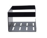 Schwarze Wandablage Meleto aus Metall mit Schlitzen, frontale Perspektive