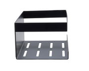 Schwarze Wandablage Meleto aus Metall mit Schlitzen, frontale Perspektive