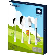 Kinderbesteck 4-teilig mit Tiermotiven, Vorderansicht der Verpackung