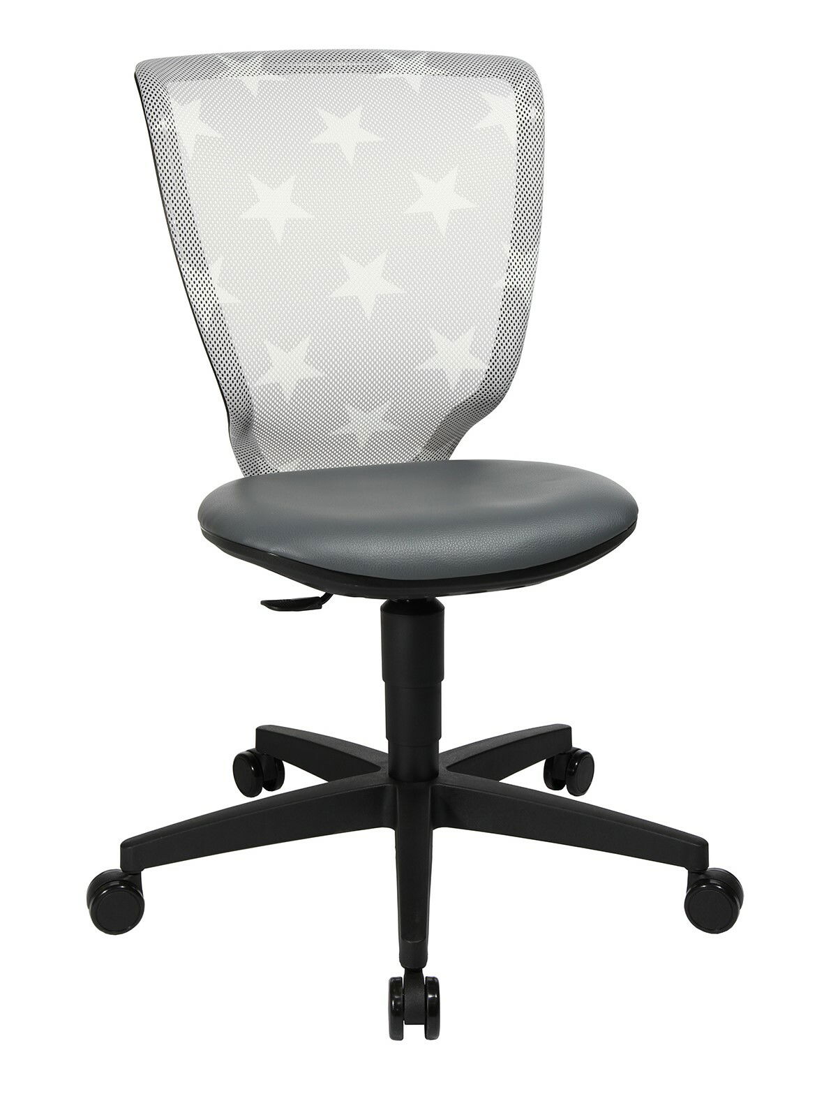 Moderner Drehstuhl mit sternförmigem Muster auf der Rückenlehne, Vorderansicht