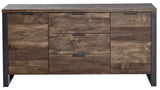 Frontansicht eines rustikalen Sideboards mit Holzoptik und drei Schubladen.