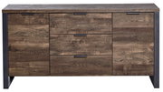 Frontansicht eines rustikalen Sideboards mit Holzoptik und drei Schubladen.