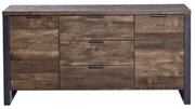 Frontansicht eines rustikalen Sideboards mit Holzoptik und drei Schubladen.